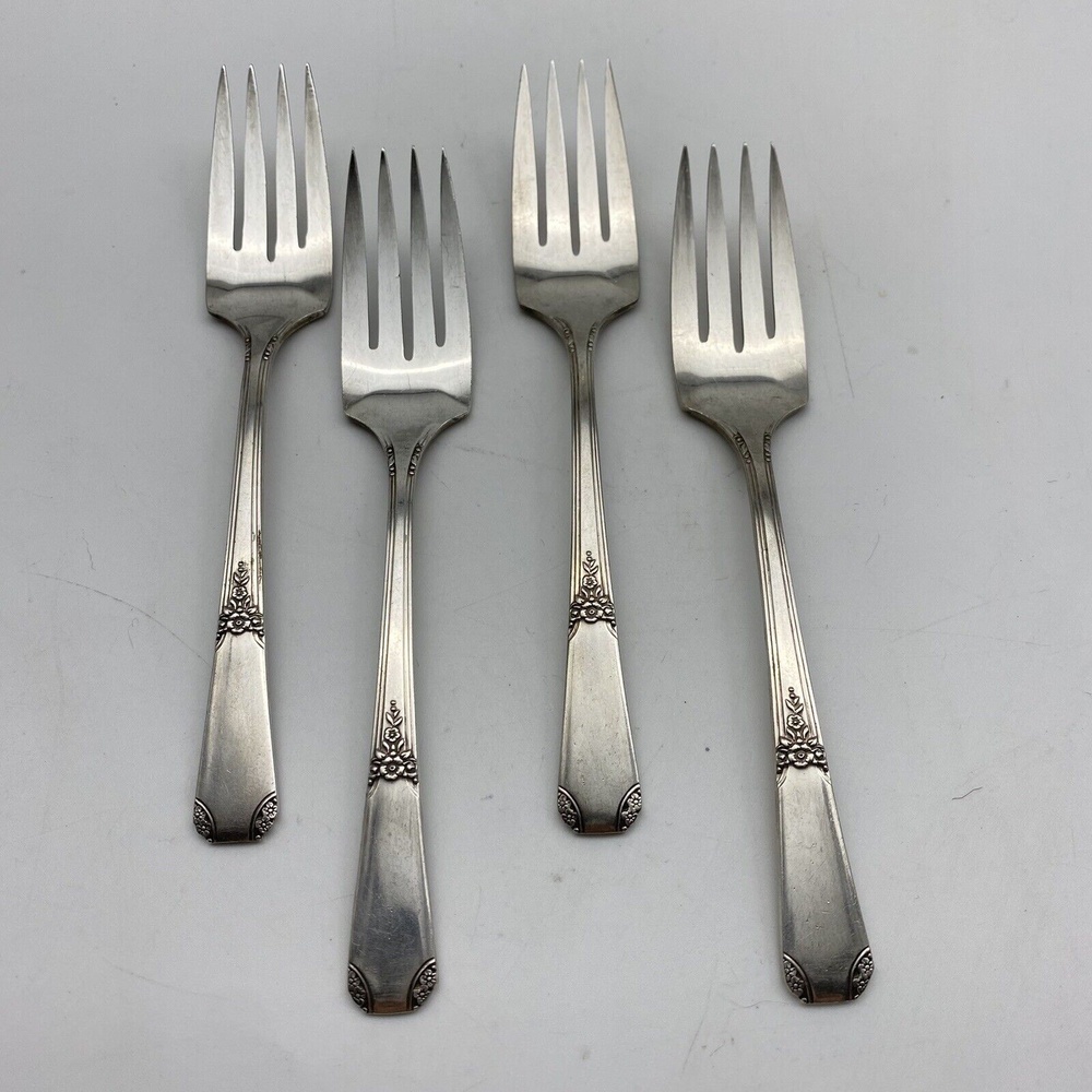 Vintage 1939 Wm A Rogers Rio Salad‎ Forks Set Of 4 Silverplate Art Deco Classic